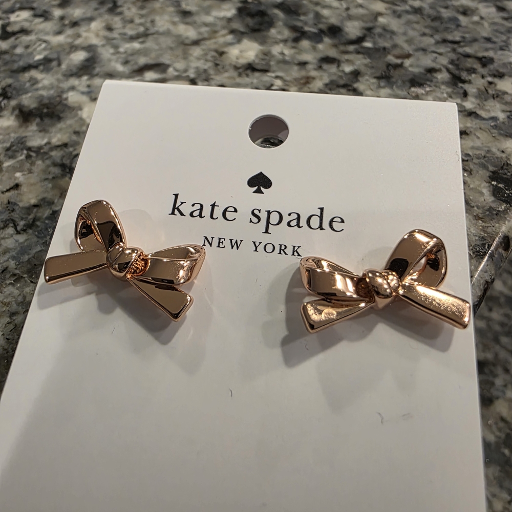 NWT Kate Spade New York Rose Gold Skinny Mini Bow Stud Earrings Delicate Dainty